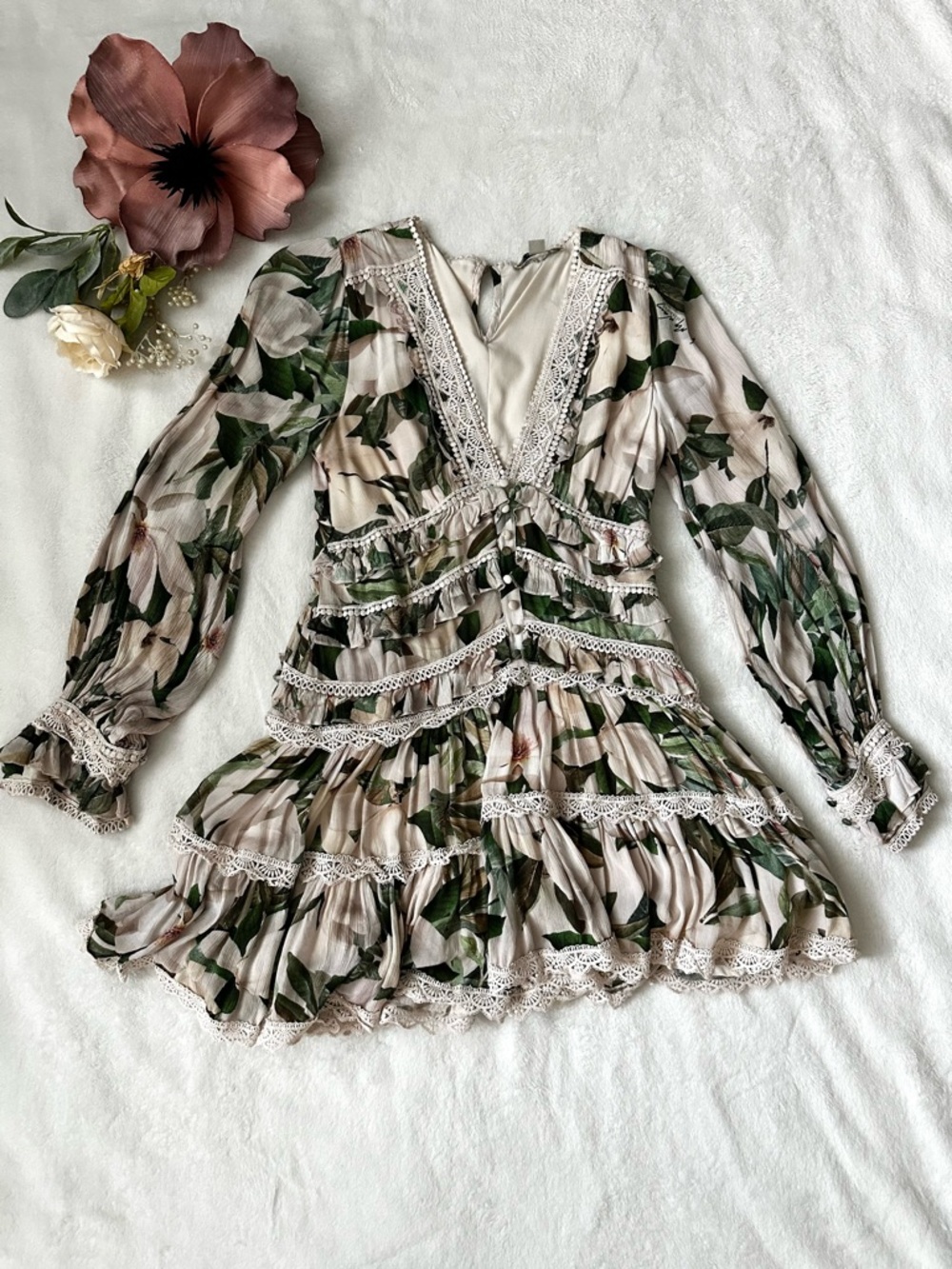 AllSaints Zora Alessandra Floral Lace-Trimmed Dress size 4